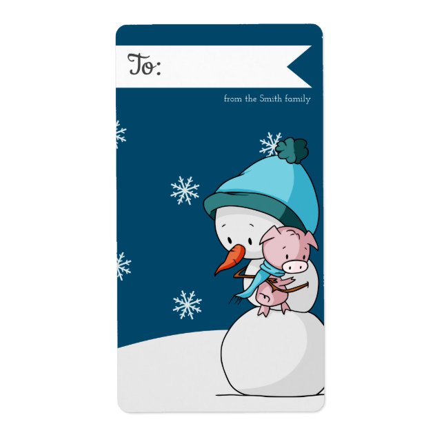 Étiquette De et vers Snowman et Pig Noël personnalisé (Devant)