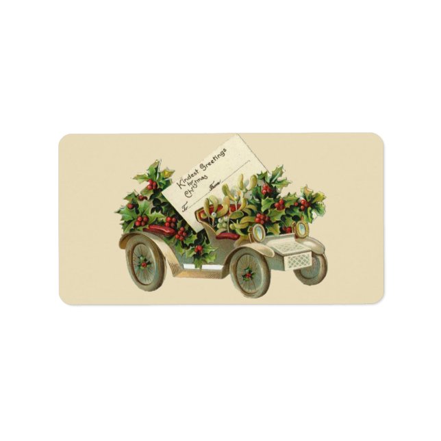 Étiquette de étiquette Vintage Christmas Car (Devant)