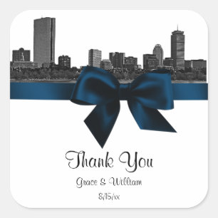 Étiquette de faveur ciel de Boston gravé en noir e