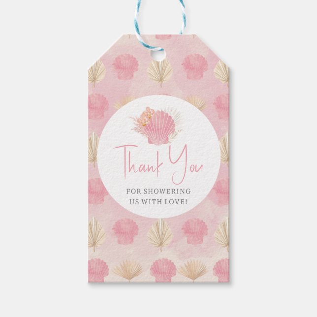 Étiquette de faveur de Baby Shower Rose Coquillage (Devant)