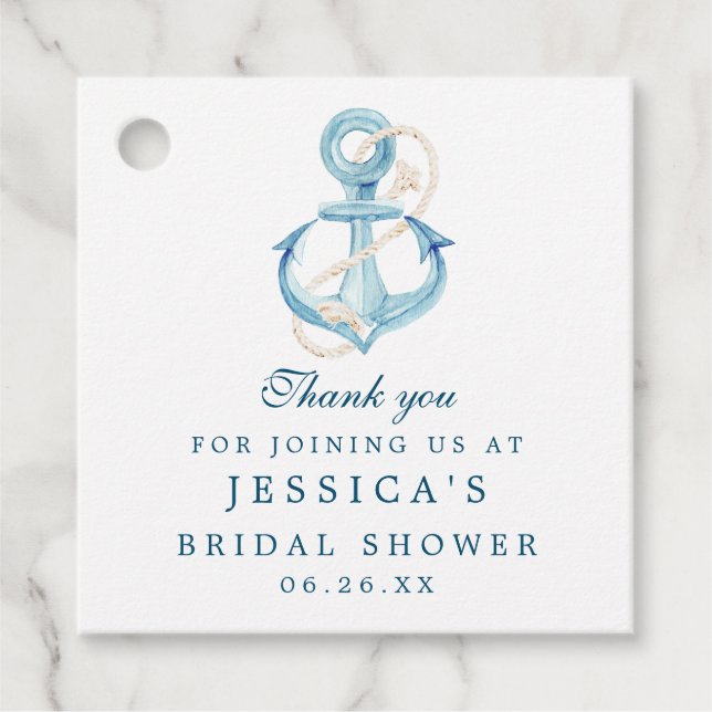 Étiquette de faveur de douche de mariage nautique (Devant)