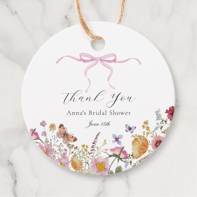 Étiquette de faveur de mariage avec fleur sauvage  (Devant)