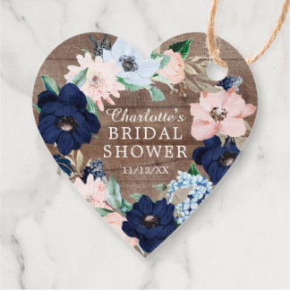 Étiquette de faveur de mariage rustique Navy Blush