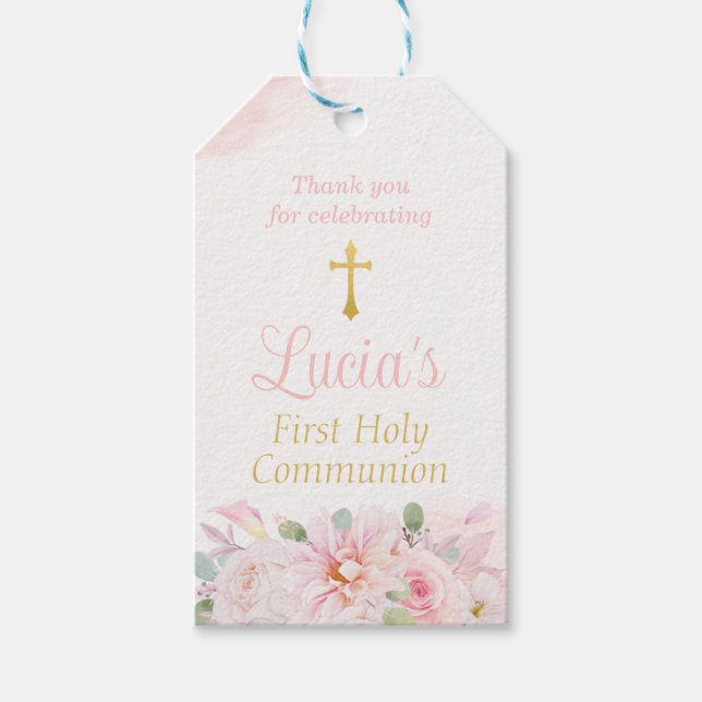 Étiquette de faveur de première communion en flora (Devant)