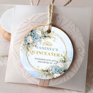 Étiquette de faveur de princesse bleu pâle or euca