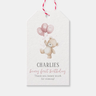 Étiquette de faveur d'ours rose pour le 1er annive