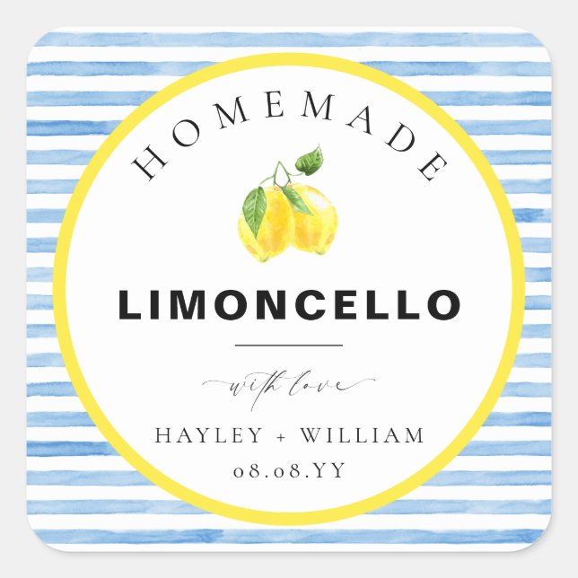 Étiquette de faveur Limoncello à rayure aquarelle  (Devant)