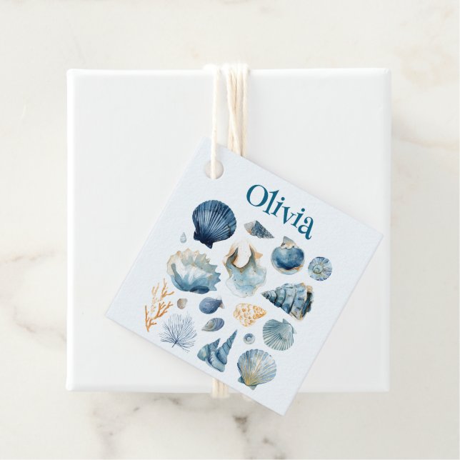 Étiquette de Favori Coquillage Bleu | Nom Personna (En situation)