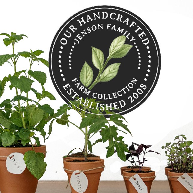 Étiquette de ferme familial avec Feuilles d'herbes (Créateur téléchargé)