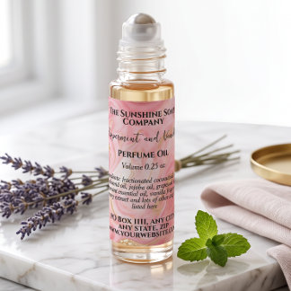 Étiquette de flacon de parfum rose et or délicat