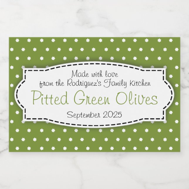Étiquette de fleurs de polka d'olives vertes (Étiquettes simples)