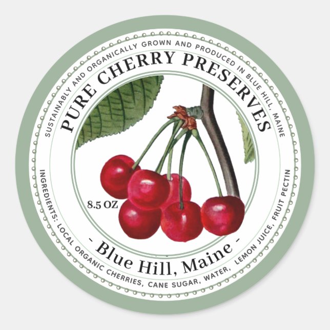Étiquette de gelée avec cerises Vintages (Devant)