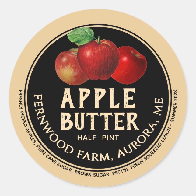 Étiquette de gelée de confiture de beurre de pomme (Devant)