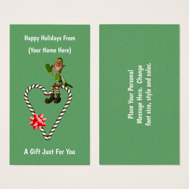 Étiquette de la carte cadeau de Noël Elf Heart (Devant & derrière)