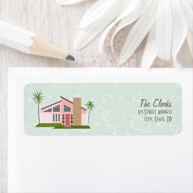 Étiquette de la maison rose du Moyen-siècle (En situation)