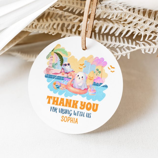 Étiquette de la piscine d'Halloween Birthday Round (Summerween Halloween Pool Birthday Round Favor Tags)