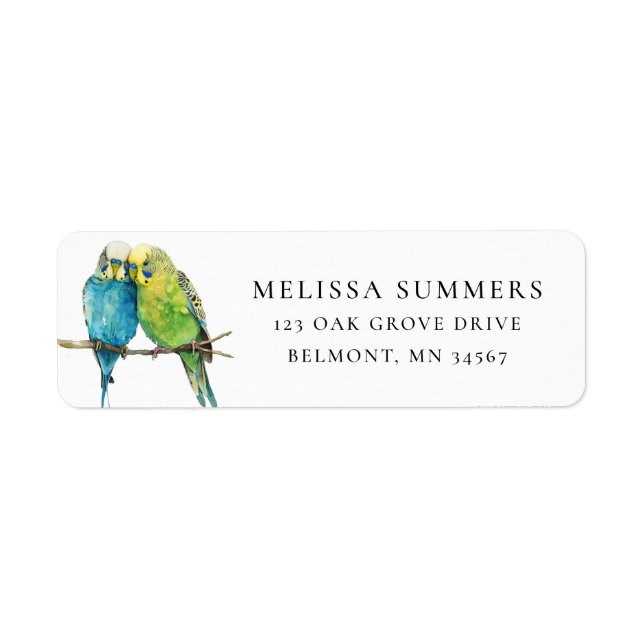 Étiquette de l'adresse de retour Budgie Bird Pair (Devant)