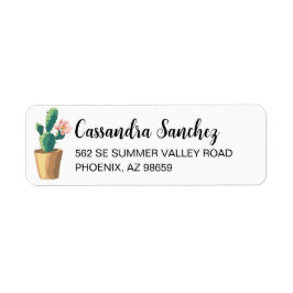 Étiquette de l'adresse de retour de cactus en flor