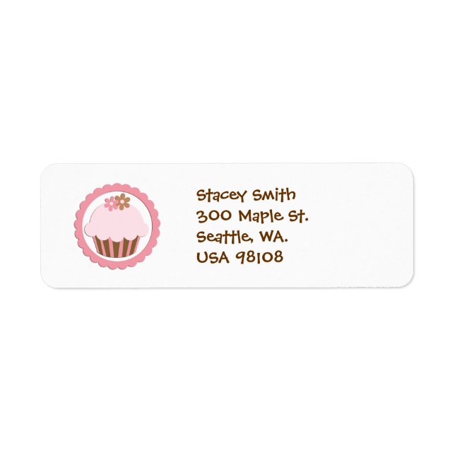 Étiquette de l'adresse de retour de Cupcake rose (Devant)