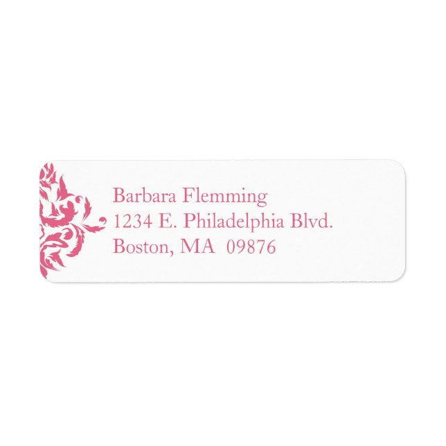 Étiquette de l'adresse de retour de Damas roses (Devant)