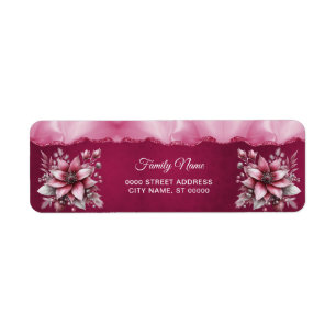 Étiquette de l'adresse de retour de fleurs roses