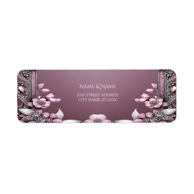 Étiquette de l'adresse de retour de fleurs roses (Devant)