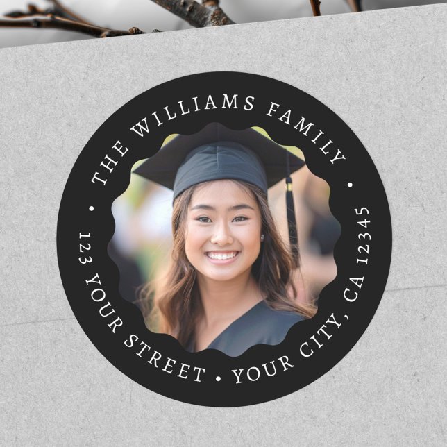 Étiquette de l'adresse de retour de graduation de  (Photo wavy border graduation return address label)