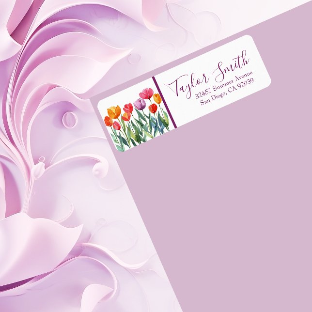Étiquette de l'adresse de retour de jolies tulipes (Créateur téléchargé)