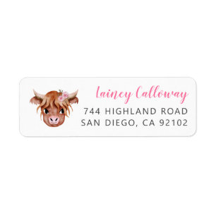 Étiquette de l'adresse de retour de la vache rose