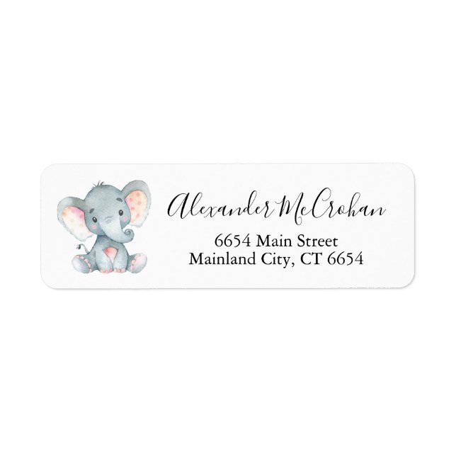 Étiquette de l'adresse de retour de l'éléphant béb (Devant)