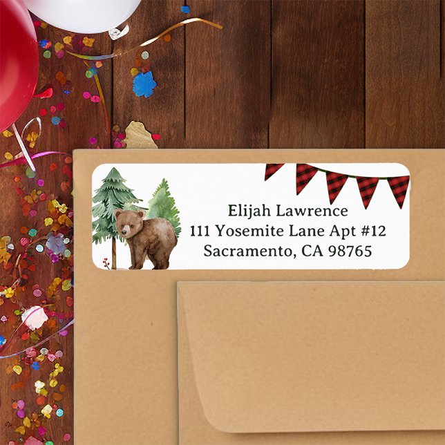 Étiquette de l'adresse de retour de l'ours foresti (Cute bear in the woods return address label)