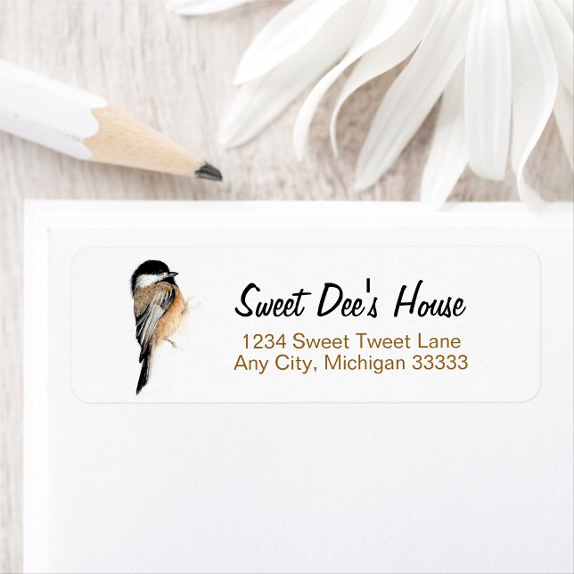 Étiquette de l'adresse de retour de poulet (Chickadee Return Address Label from Jenn's Emporium. )