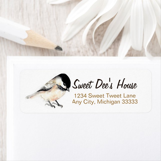 Étiquette de l'adresse de retour de poulet (Chickadee Return Address Label from Jenn's Emporium. )