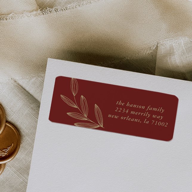 Étiquette de l'adresse de retour Deep Red Sprout (Hand-drawn sprout botanical maroon red return address label.)