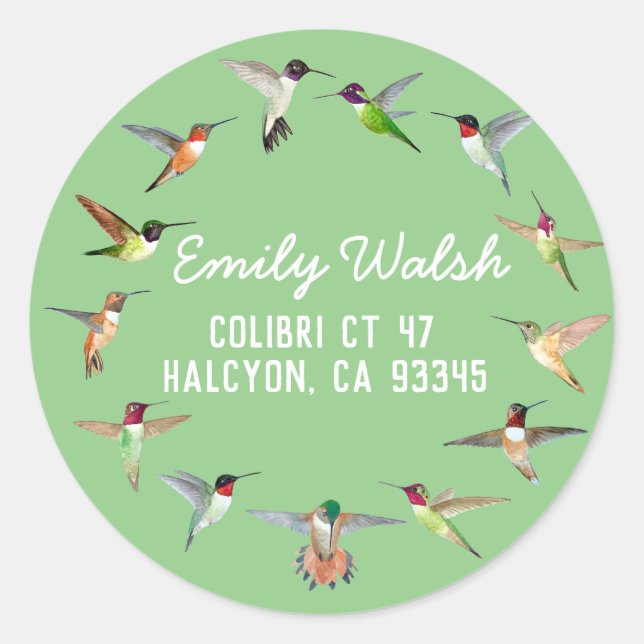 Étiquette de l'adresse de retour des colibris (Devant)