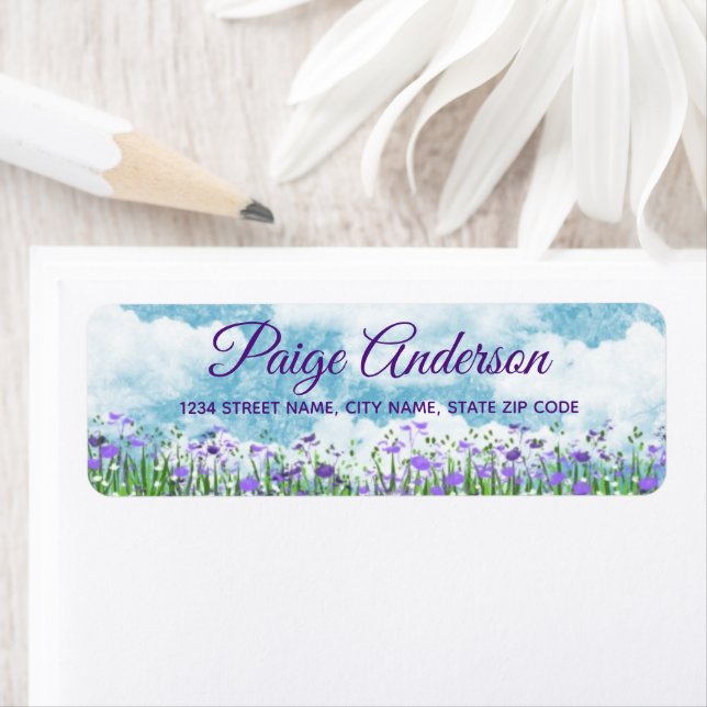 Étiquette de l'adresse de retour des fleurs d'aqua (En situation)