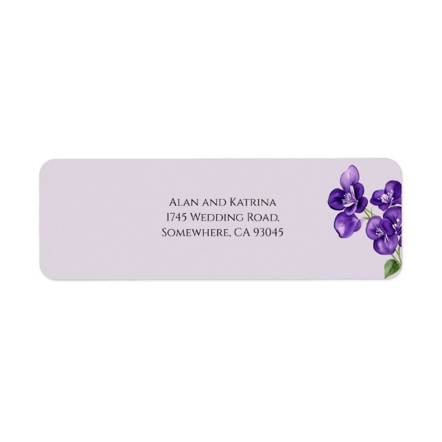 Étiquette de l'adresse de retour des violettes vio (Devant)