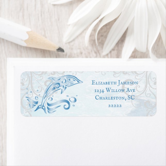 Étiquette de l'adresse de retour du dauphin bleu (En situation)