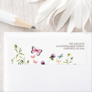 Étiquette de l'adresse de retour du papillon fleur