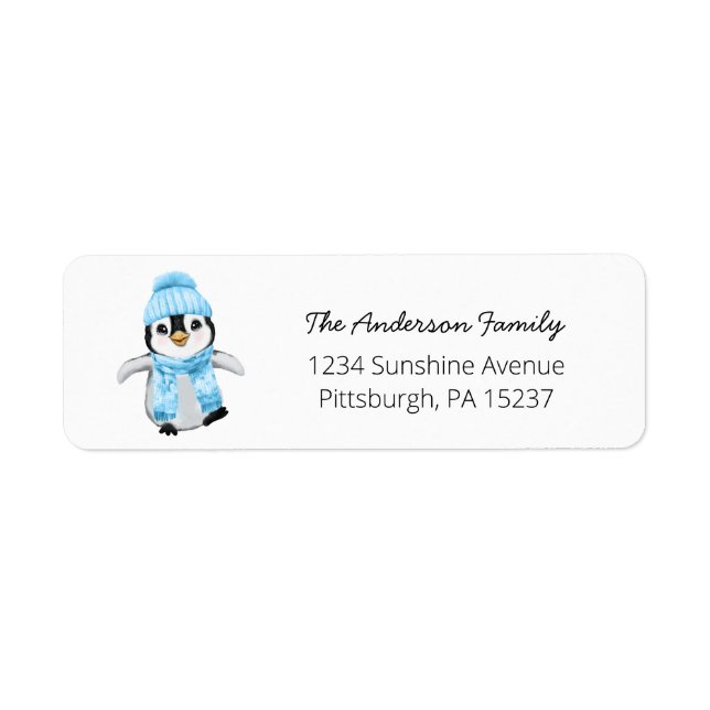 Étiquette de l'adresse de retour du pingouin bleu (Devant)