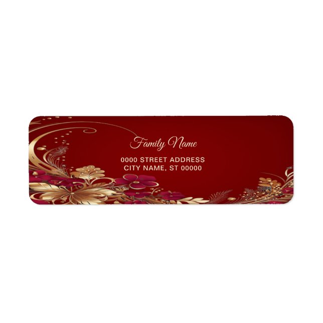 Étiquette de l'adresse de retour Floral or rouge (Devant)
