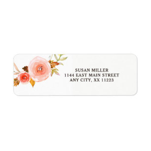 Étiquette de l'adresse de retour florale rose pâle