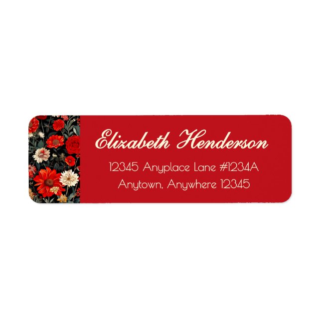 Étiquette de l'adresse de retour Flore noire rouge (Devant)