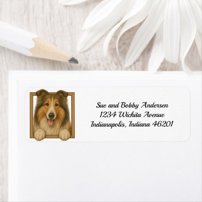 Étiquette de l'adresse de retour Happy Collie (En situation)