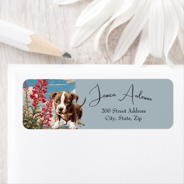 Étiquette de l'adresse de retour Pitbull & Flowers (En situation)