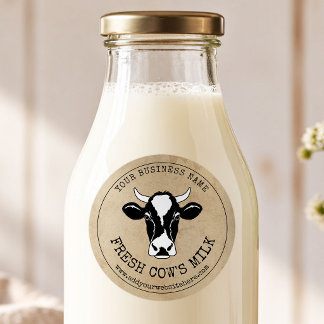 Étiquette de lait de vache de ferme laitière en pa
