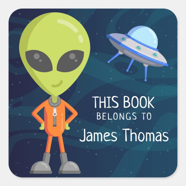 Étiquette de livre Alien vert (Devant)