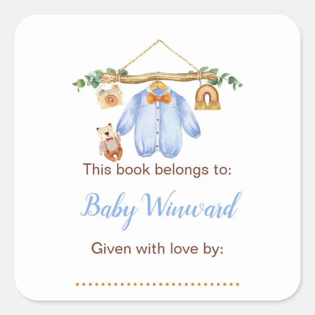 Étiquette de livre Fête de bébé garçon Ligne de vê (Devant)