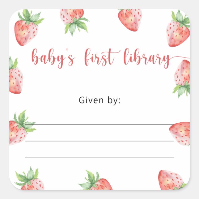 Étiquette de livre pour Baby Shower à thème fraise (Devant)