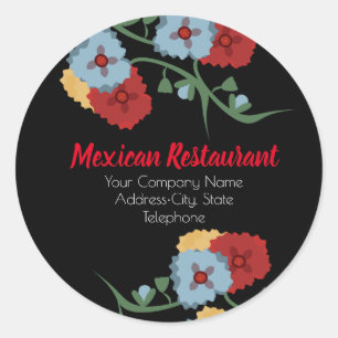 Étiquette de magasin de restaurant mexicain floral